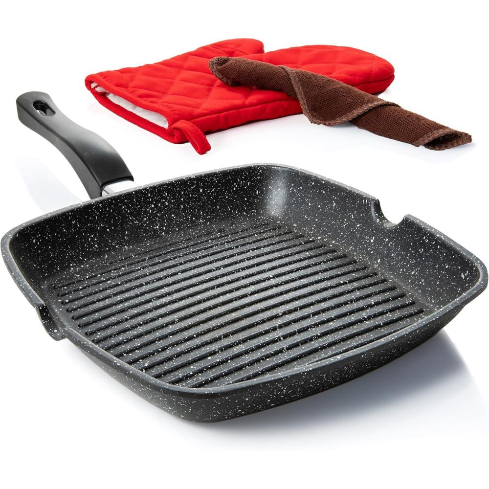 imageMoss ampamp Stone Griddle Aluminum Bbq 18x105 Rectangle Grill Pan for Indoor Cooking Nonstick Flat Top Griddle Pan for Stove For Fish Vegetables ampamp As Steak Pan StoveTop Induction GrillSquare Grill Pan Regular Handle Design