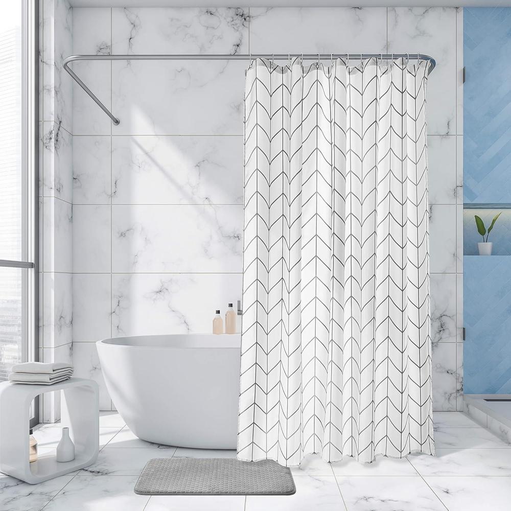 imageMoss ampamp Stone Light Blue Fabric Shower Curtain for Bathroom with 12 Hooks Shower Curtain Set with Shower Rug Light Blue and White Bathroom Sets Waterproof ampamp Machine WashableLight Grey