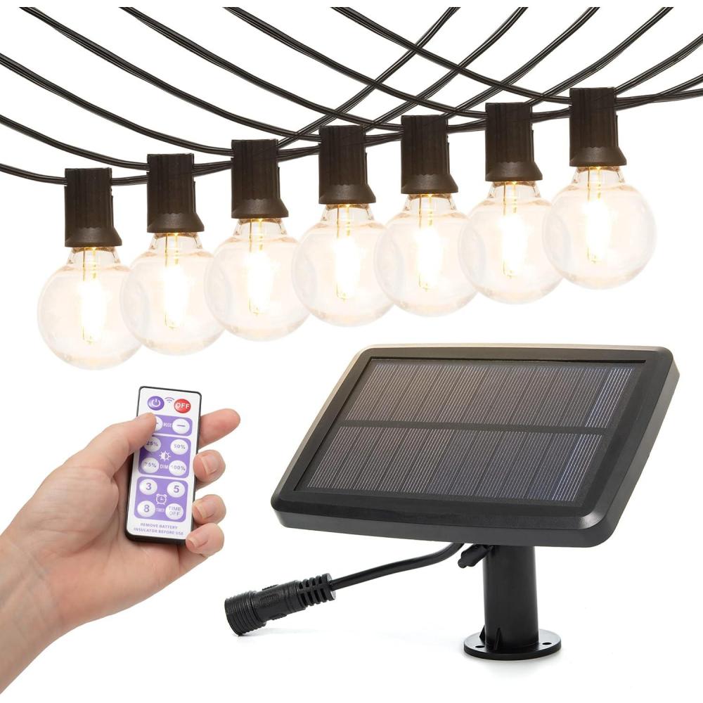 imageMoss ampamp Stone Solar Outdoor String Lights 25 Ft with 15 Edison Bulbs Outdoor Lights for Patio LED Bulb G40 Warm White Light Waterproof for Christmas Party Garden Porch Deck USB Charging