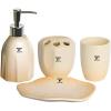 Moss & Stone Bathroom Accessories Set | 4 pcs Metal Ceramic Bathroom Set | Includes Soap Dispenser Pump, Toothbrush Holder, Tumbler and Soap Dish (Solid Ivory)