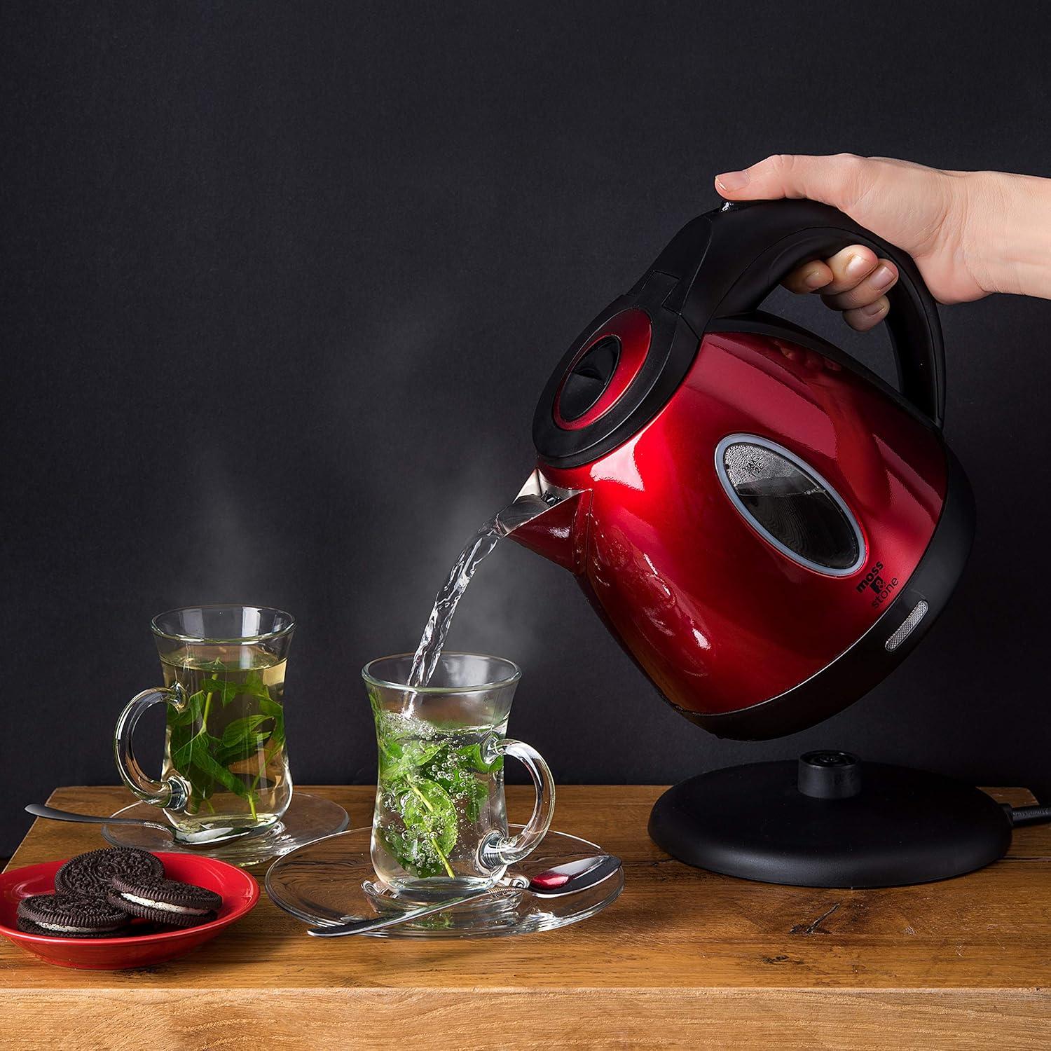 imageMoss ampamp Stone 12L Stainless Steel Small Electric Kettle Red Color Cordless 1500w Fast Boiling Pot Portable Hot Water Electric Tea Kettle With Boil Dry Protection ampamp Auto ShutOffRed