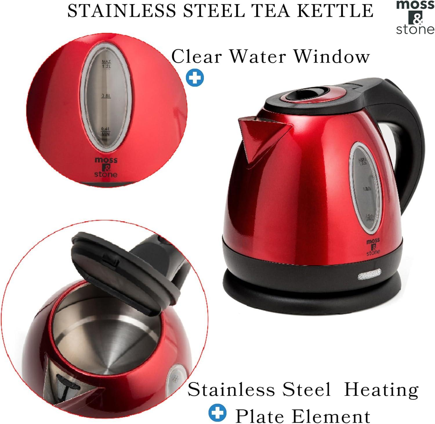 imageMoss ampamp Stone 12L Stainless Steel Small Electric Kettle Red Color Cordless 1500w Fast Boiling Pot Portable Hot Water Electric Tea Kettle With Boil Dry Protection ampamp Auto ShutOffRed
