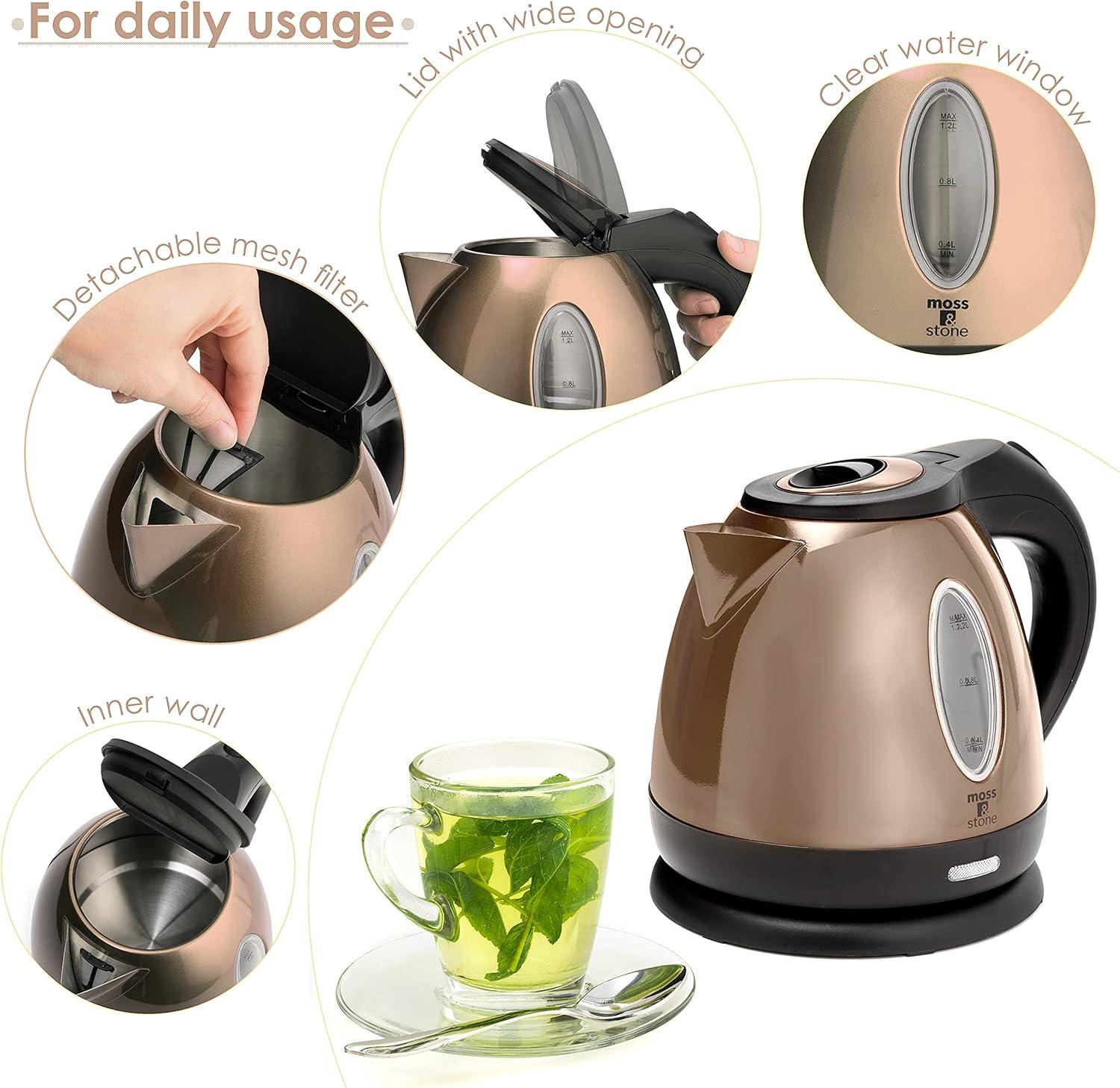 imageMoss ampamp Stone 12L Stainless Steel Small Electric Kettle Red Color Cordless 1500w Fast Boiling Pot Portable Hot Water Electric Tea Kettle With Boil Dry Protection ampamp Auto ShutOffChampagne