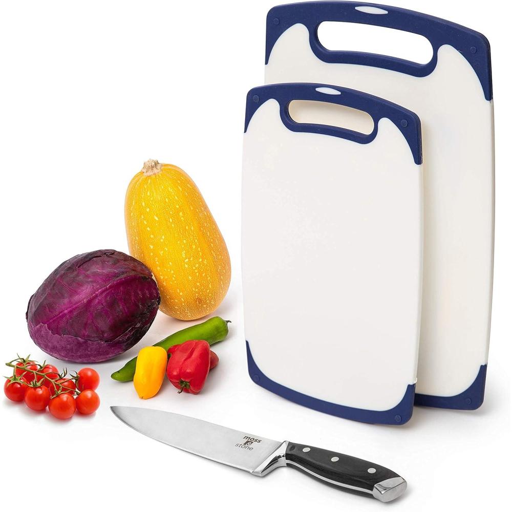 imageMoss ampamp Stone 2 Piece Cutting Boards for Kitchen ampamp Chef Knife Polypropylene and Dishwasher Safe 2 Chopping Board with Grip Handle BPAFree