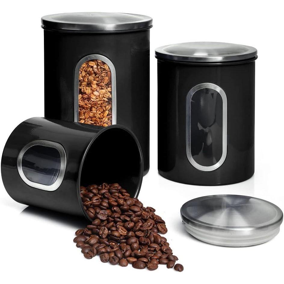 imageMoss ampamp Stone 3Piece Beige Canisters Sets For The Kitchen Airtight Canister Set With See Through Window Storage Jars for Coffee Container Tea Organizer ampamp Sugar Canister Beige Kitchen CanistersBlack