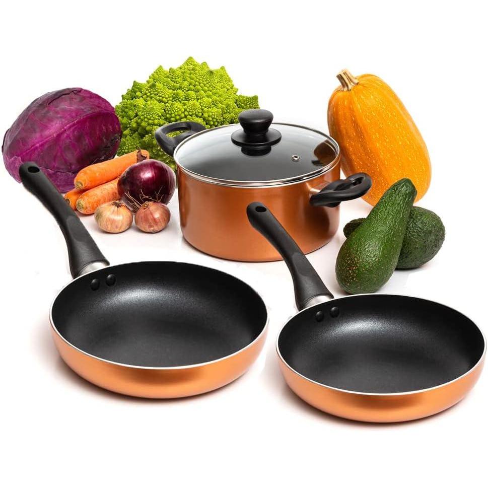 imageMoss ampamp Stone 4 Peice Pots ampamp Pans Set Nonstick Cookware Set Aluminum Pots and Pans Copper Pots and Pans Set with Glass Lid Dishwasher Safe Cooking Set