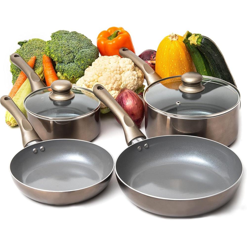 imageMoss ampamp Stone 6 Pcs Dark Grey Nonstick Cookware Set Pots And Pans Set Non stick With Glass Lid Induction Cookware StayCool Handle PTFEPFOA Kitchen Pots 6Piece with Frying Pans ampamp Saucepan6 Pcs Dark Grey