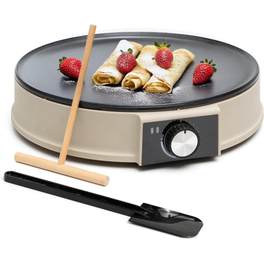 imageMoss ampamp Stone Electric Crepe Maker  8 Portable Crepe Pan Nonstick with Dipping Plate Auto ShutOff OnOff Switch Even Heating ampamp One Automatic Temperature Control  Compact Crepe MakerBeige