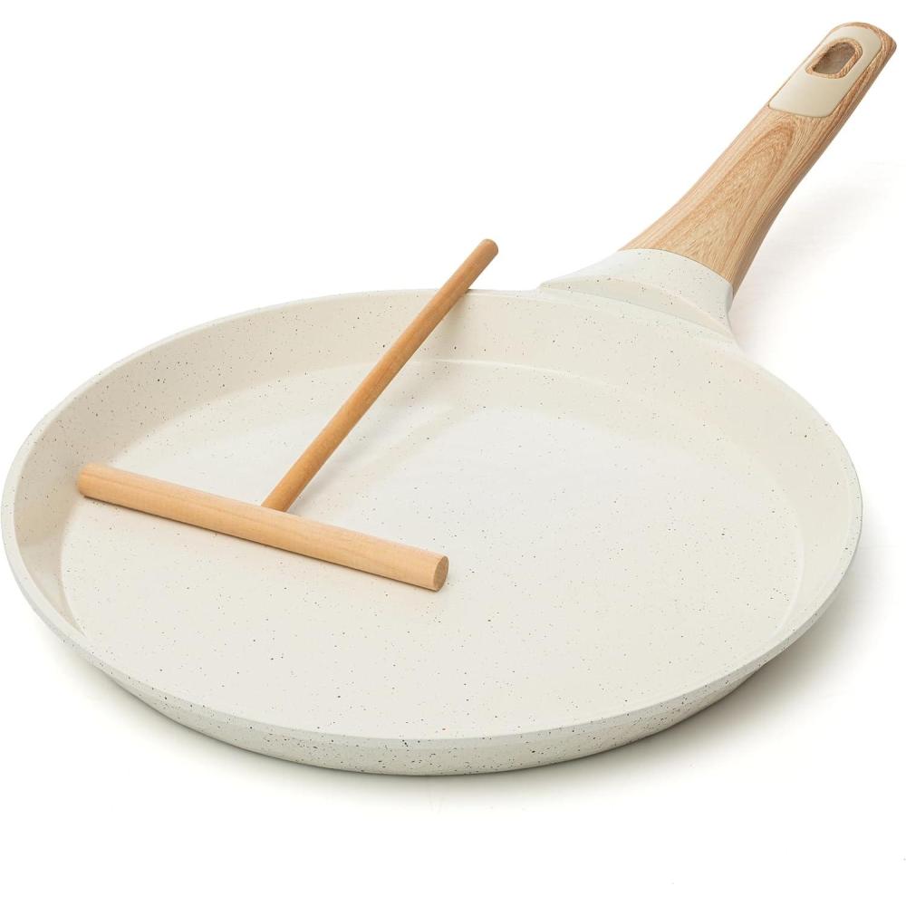 imageMoss ampamp Stone Electric Crepe Maker  8 Portable Crepe Pan Nonstick with Dipping Plate Auto ShutOff OnOff Switch Even Heating ampamp One Automatic Temperature Control  Compact Crepe MakerStove White
