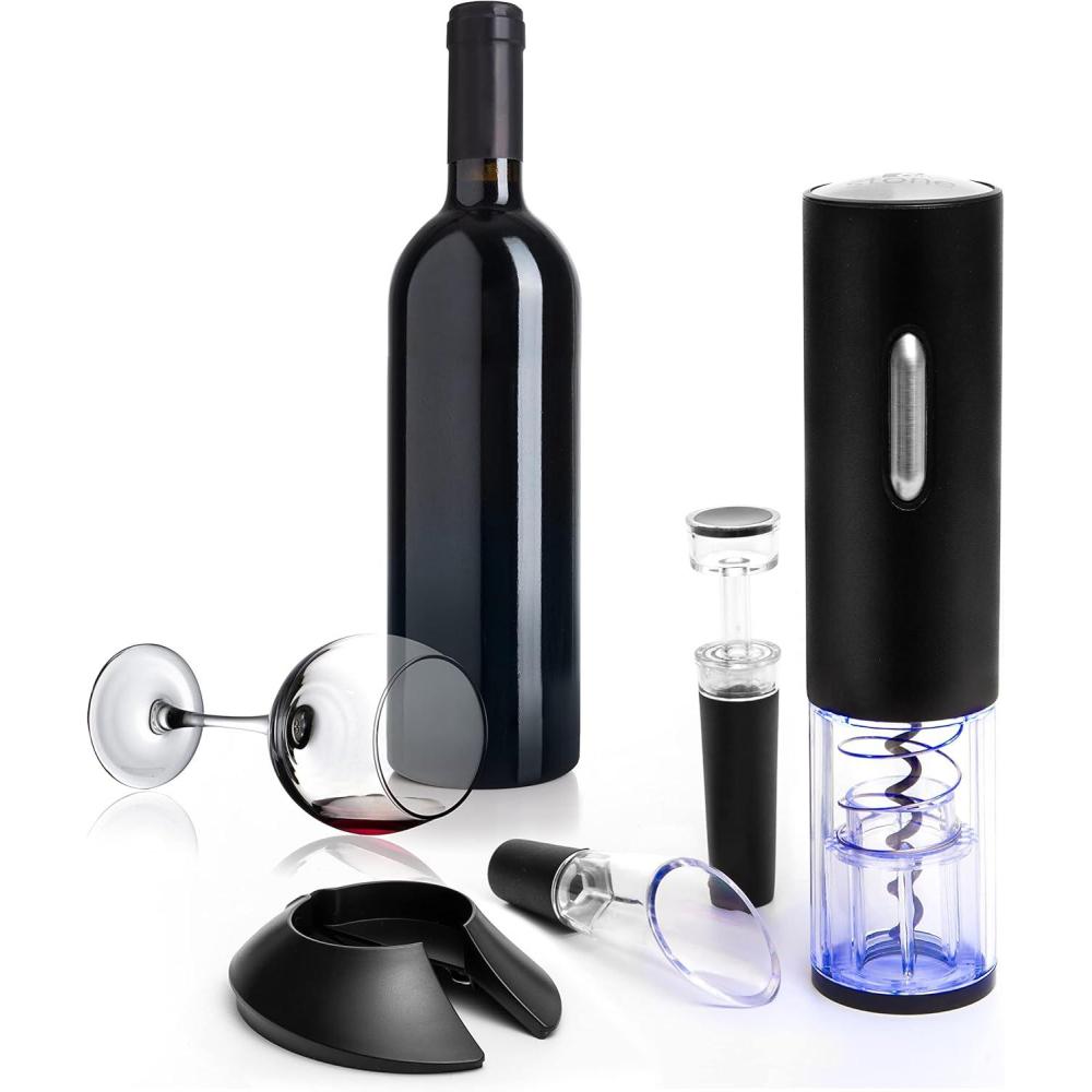 imageMoss ampamp Stone Electric Wine Opener Set Corkscrew Remover With USB Charging Wine Bottle Opener with Wine Pourer Foil Cutter ampamp Vacuum Stopper Automatic Wine Opener For Wine Lovers RedBlack