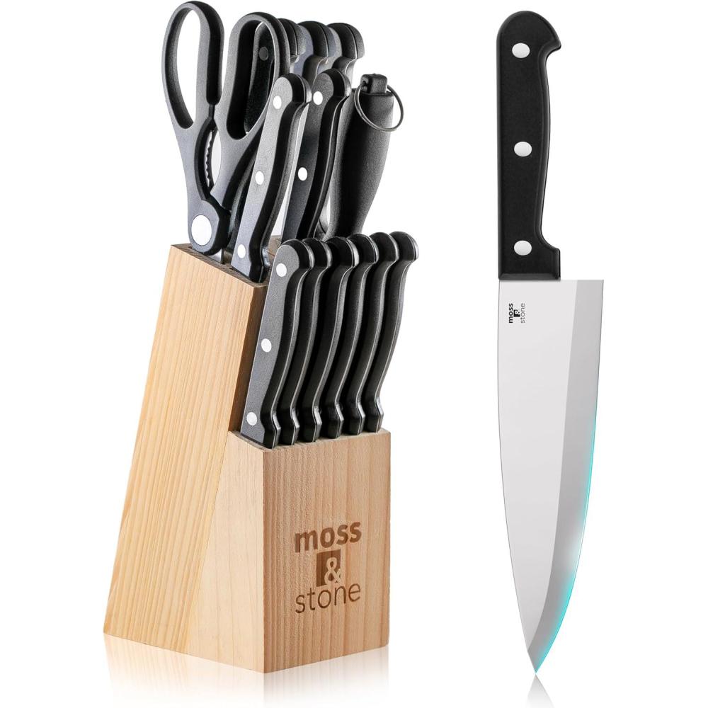 imageMoss ampamp Stone Professional Kitchen Knife Chef Set 6 Pcs Small Knife Set With Block Premium Kitchen Knife Set Stainless Steel Scratch Resistant ampamp Rust Proof Knife Block With Sharp Cooking KnivesBlack