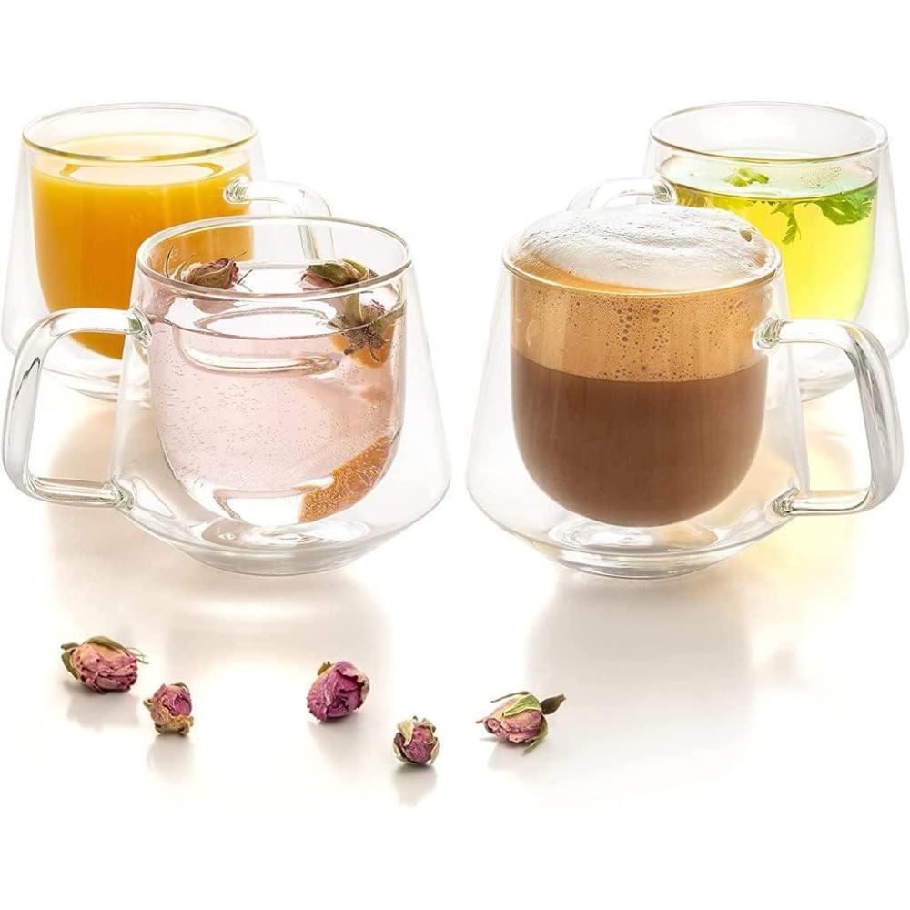 imageMoss ampamp Stone Set of 4 Double Wall Glass Cup Clear Mug Double Walled Coffee Mugs 75 Oz Glass Tea Mugs Insulated Coffee Mug With Handle4 Cups