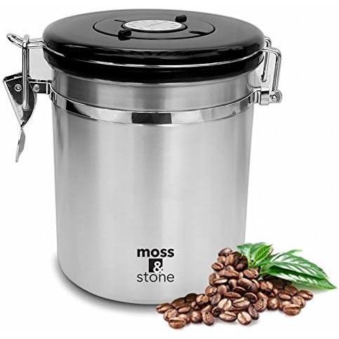 imageMoss ampamp Stone Stainless Steel Coffee Container Airtight  Vacuum Sealed Kitchen Storage With Date Tracking For All Types Of Coffee And ground coffee 16 Ounces Silver