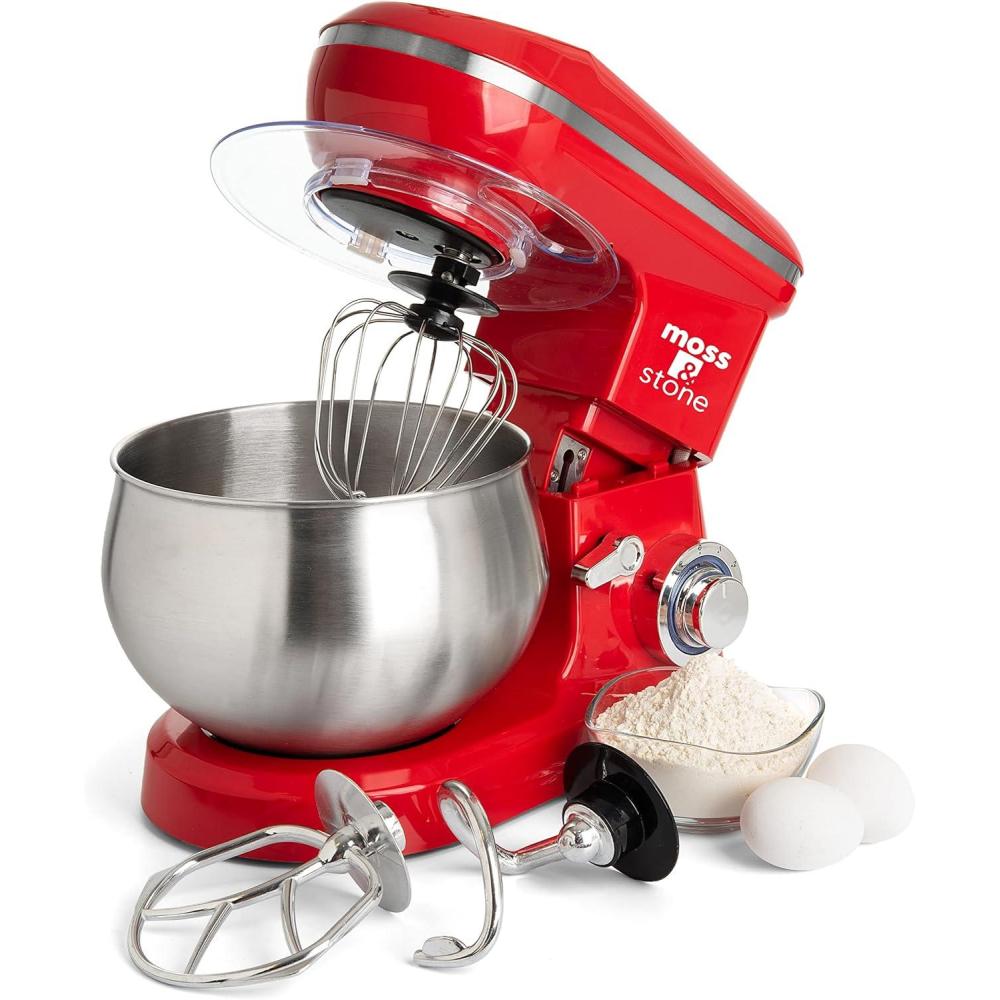 imageMoss ampamp Stone Stand Mixer With Lcd Display 6 Speed Electric Mixer With 55 Quart Stainless Steel Mixing Bowl Kitchen Mixer With Dough Hook Egg Whisk Beater ampamp Baking Spatula Food Mixer With TimerRed