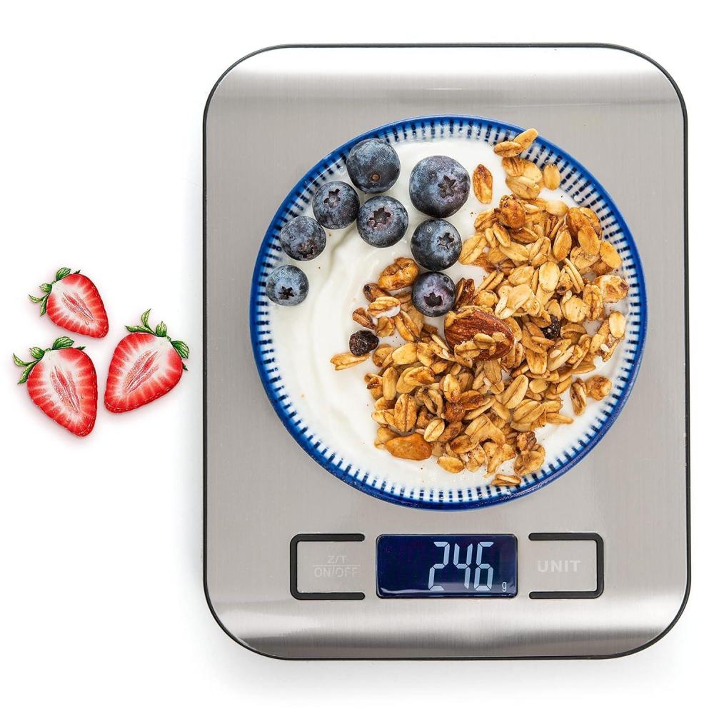 imageMoss and Stone Digital Kitchen Scale Food Multifunction Accuracy Digital Scale LCD Display 11 Lb 5 Kg Food Scales Digital Weight Grams and Oz Baking Scale Stainless Steel Small Food Scale