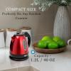 Moss & Stone 1.2L Stainless Steel Small Electric Kettle Red Color, Cordless 1500w Fast Boiling Pot, Portable Hot Water Electric Tea Kettle With Boil Dry Protection & Auto Shut-Off(Red)