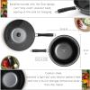Moss & Stone 5 Pcs Carbon Wok Set, Carbon Steel Wok Pan 12 Inch Woks and Stir Fry Pans, Chinese Wok For Electric, Induction & Gas Stove With Glass Lid, Wok Spatula, Chopping Board & Paring Knife