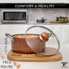 Moss & Stone 5 Pcs Copper Chef Cookware Non Stick Deep Frying Pan, Fry Basket, Steamer Rack, Dishwasher & Oven Safe, 5 Qt Deep Square Pan, Induction Copper Cookware Set – 9.5″ x 3.5″(7 Pcs Copper Cookware)