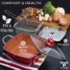 Moss & Stone 5 Pcs Copper Chef Cookware Non Stick Deep Frying Pan, Fry Basket, Steamer Rack, Dishwasher & Oven Safe, 5 Qt Deep Square Pan, Induction Copper Cookware Set – 9.5″ x 3.5″(Red Copper Cookware)