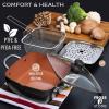 Moss & Stone 5 Pcs Copper Chef Cookware Non Stick Deep Frying Pan, Fry Basket, Steamer Rack, Dishwasher & Oven Safe, 5 Qt Deep Square Pan, Induction Copper Cookware Set – 9.5″ x 3.5″(Black Copper Cookware)