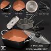 Moss & Stone 5 Pcs Copper Chef Cookware Non Stick Deep Frying Pan, Fry Basket, Steamer Rack, Dishwasher & Oven Safe, 5 Qt Deep Square Pan, Induction Copper Cookware Set – 9.5″ x 3.5″(Black Copper Cookware)