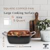 Moss & Stone 5 Pcs Copper Chef Cookware Non Stick Deep Frying Pan, Fry Basket, Steamer Rack, Dishwasher & Oven Safe, 5 Qt Deep Square Pan, Induction Copper Cookware Set – 9.5″ x 3.5″(Black Copper Cookware)