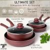 Moss & Stone 6 Pcs Dark Grey Nonstick Cookware Set, Pots And Pans Set Non stick With Glass Lid, Induction Cookware, Stay-Cool Handle PTFE/PFOA Kitchen Pots 6-Piece with Frying Pans & Saucepan(6 Pcs Burgundy)