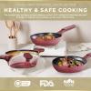 Moss & Stone 6 Pcs Dark Grey Nonstick Cookware Set, Pots And Pans Set Non stick With Glass Lid, Induction Cookware, Stay-Cool Handle PTFE/PFOA Kitchen Pots 6-Piece with Frying Pans & Saucepan(4 Pcs Burgundy)