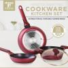 Moss & Stone 6 Pcs Dark Grey Nonstick Cookware Set, Pots And Pans Set Non stick With Glass Lid, Induction Cookware, Stay-Cool Handle PTFE/PFOA Kitchen Pots 6-Piece with Frying Pans & Saucepan(4 Pcs Burgundy)