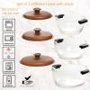 Moss & Stone 6-Piece Clear Glass Casserole Dishes for Oven With Lids, Durable Borosilicate Glass Bakeware Set, Microwave Safe, 3 Round Sizes for Cooking, Serving & Storage(Clear Yellowish Glass)