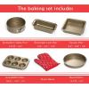 Moss & Stone 9 Piece Baking Pans Set Non Stick, Oven Safe Baking Sheet Set Carbon Steel Non-Stick PTFE Coating, Bakeware Set With Heat Red Silicone Handles, Black Baking Trays For Oven(Copper)