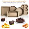 Moss & Stone 9 Piece Baking Pans Set Non Stick, Oven Safe Baking Sheet Set Carbon Steel Non-Stick PTFE Coating, Bakeware Set With Heat Red Silicone Handles, Black Baking Trays For Oven(Copper)