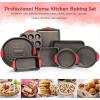 Moss & Stone 9 Piece Baking Pans Set Non Stick, Oven Safe Baking Sheet Set Carbon Steel Non-Stick PTFE Coating, Bakeware Set With Heat Red Silicone Handles, Black Baking Trays For Oven(Black)