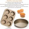 Moss & Stone 9 Piece Baking Pans Set Non Stick, Oven Safe Baking Sheet Set Carbon Steel Non-Stick PTFE Coating, Bakeware Set With Heat Red Silicone Handles, Black Baking Trays For Oven(Copper)