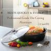 Moss & Stone Carbon Steel Roaster Pan With “V” Shape Removable Roasting Rack Set, 16.5 Inch Rectangular Nonstick Roasting Pan, Turkey Roaster Pan Rack With Carving Fork & Chef Knife(Induction Round Double Handle Skillet)