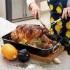 Moss & Stone Carbon Steel Roaster Pan With “V” Shape Removable Roasting Rack Set, 16.5 Inch Rectangular Nonstick Roasting Pan, Turkey Roaster Pan Rack With Carving Fork & Chef Knife(Roaster With Rack)