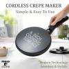 Moss & Stone Electric Crepe Maker – 8” Portable Crepe Pan Nonstick with Dipping Plate, Auto Shut-Off, On/Off Switch, Even Heating & One Automatic Temperature Control – Compact Crepe Maker(Cordless Black)