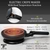 Moss & Stone Electric Crepe Maker – 8” Portable Crepe Pan Nonstick with Dipping Plate, Auto Shut-Off, On/Off Switch, Even Heating & One Automatic Temperature Control – Compact Crepe Maker(Cordless Black)