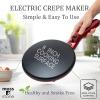 Moss & Stone Electric Crepe Maker – 8” Portable Crepe Pan Nonstick with Dipping Plate, Auto Shut-Off, On/Off Switch, Even Heating & One Automatic Temperature Control – Compact Crepe Maker(Electric Red)