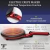 Moss & Stone Electric Crepe Maker – 8” Portable Crepe Pan Nonstick with Dipping Plate, Auto Shut-Off, On/Off Switch, Even Heating & One Automatic Temperature Control – Compact Crepe Maker(Electric Red)