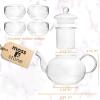 Moss & Stone Glass 27oz Tea Kettle Infuser & 4 Tea Cups Gift Set, Borosilicate Glass Teapot With Removable Glass Strainer & Teacups Of 2.7 oz, Teapot With Strainer Microwave Safe Tea Maker