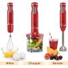 Moss & Stone Hand Blender With Egg Whisk, Powerful 300-Watt Stick Blender, Hand Mixer Set Stainless Steel Shaft & Blades, Black Handheld Blender With Ergonomic Handle (Without Chopper)(Red)