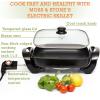 Moss & Stone Round Electric Skillet with Lid – 12×12 Inch Aluminum Nonstick Electric Frying Pan 5Qt, Adjustable Temperature Control, Vented Glass Lid, Dishwasher Safe, Heat-Resistant Handles(Square)