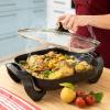 Moss & Stone Round Electric Skillet with Lid – 12×12 Inch Aluminum Nonstick Electric Frying Pan 5Qt, Adjustable Temperature Control, Vented Glass Lid, Dishwasher Safe, Heat-Resistant Handles(Square)