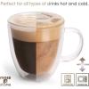 Moss & Stone Set of 4 Double Wall Glass Cup Clear Mug, Double Walled Coffee Mugs 7.5 Oz, Glass Tea Mugs, Insulated Coffee Mug With Handle.(4 Cups with 2 Spoons)