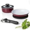 Moss & Stone 10pcs Black Pots and Pans Set Non Stick, Cookware Sets Detachable Handle, RV Kitchen Set Removable Handle, Oven Safe, Induction Ready, Stackable Non-stick Set, Camping Cookware Set(5 Pcs Burgandy)