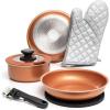 Moss & Stone 10pcs Black Pots and Pans Set Non Stick, Cookware Sets Detachable Handle, RV Kitchen Set Removable Handle, Oven Safe, Induction Ready, Stackable Non-stick Set, Camping Cookware Set(7 Pcs Copper)