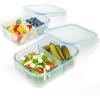Moss & Stone 4-Pack Divided Kitchen Glass Food Storage Containers Set with Lids – Reusable 2-Compartment Glass Meal Prep Containers for Kitchen, Lunch or Fridge, Airtight Snap-Lock – 2 Sizes Included(4 Pcs Rectangle)