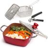 Moss & Stone 5 Pcs Copper Chef Cookware Non Stick Deep Frying Pan, Fry Basket, Steamer Rack, Dishwasher & Oven Safe, 5 Qt Deep Square Pan, Induction Copper Cookware Set – 9.5″ x 3.5″(Red Copper Cookware)