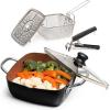 Moss & Stone 5 Pcs Copper Chef Cookware Non Stick Deep Frying Pan, Fry Basket, Steamer Rack, Dishwasher & Oven Safe, 5 Qt Deep Square Pan, Induction Copper Cookware Set – 9.5″ x 3.5″(Black Copper Cookware)